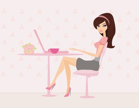 beautiful secretary working with computer