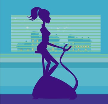 fitness girl silhouette on the exercise bike