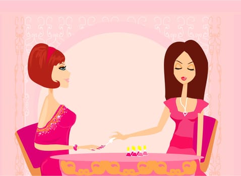 Young lady doing manicure in beauty salon