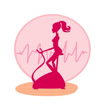 fitness girl silhouette on the exercise bike