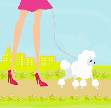 fashion girl legs with her puppy in the park
