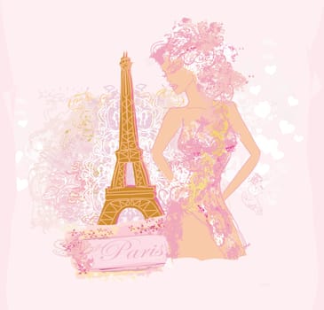 beautiful abstract fashion women in Paris - vector card