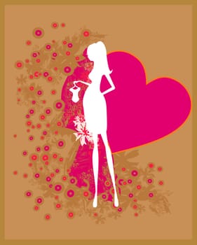 Beautiful pregnant woman on shopping for her new baby- abstract background