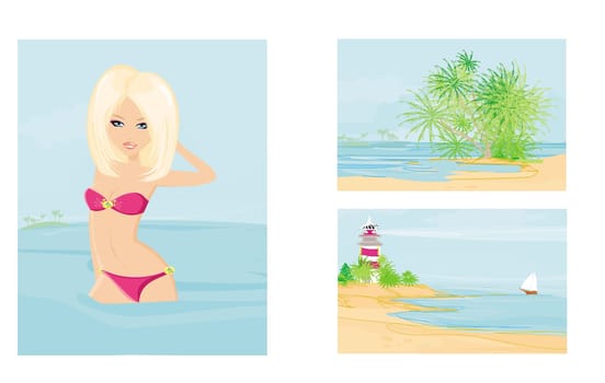 Vector illustration of summer holidays banner set