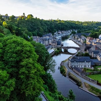 Aerial view of Port of Dinan - Dinan, Brittany, France