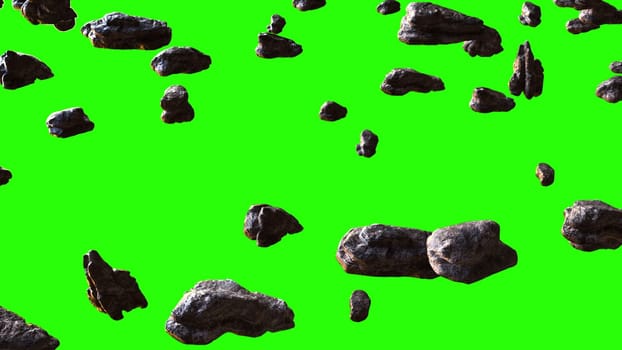 Asteroids with green screen. Computer generated 3d render