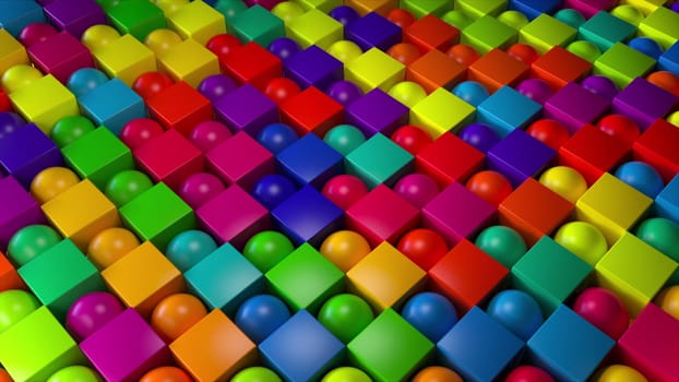 Colorful cubes and spheres. Computer generated 3d render