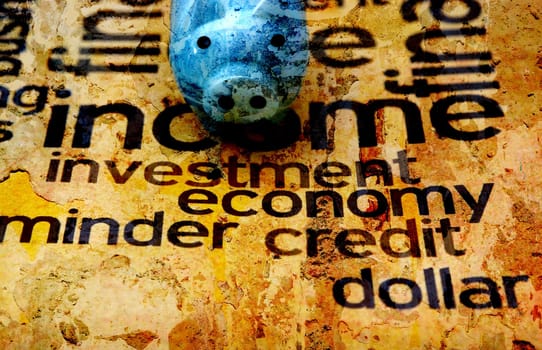 Piggy bank on investment word cloud