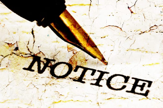 Fountain pen on notice text