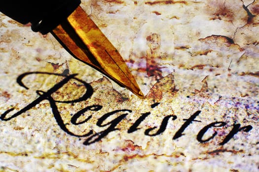 Fountain pen on register text