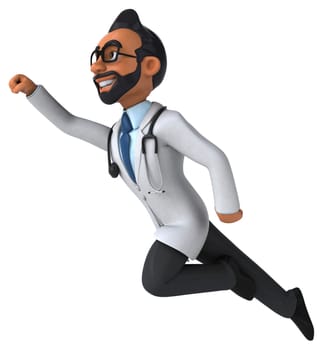 Fun 3D cartoon illustration of an indian doctor