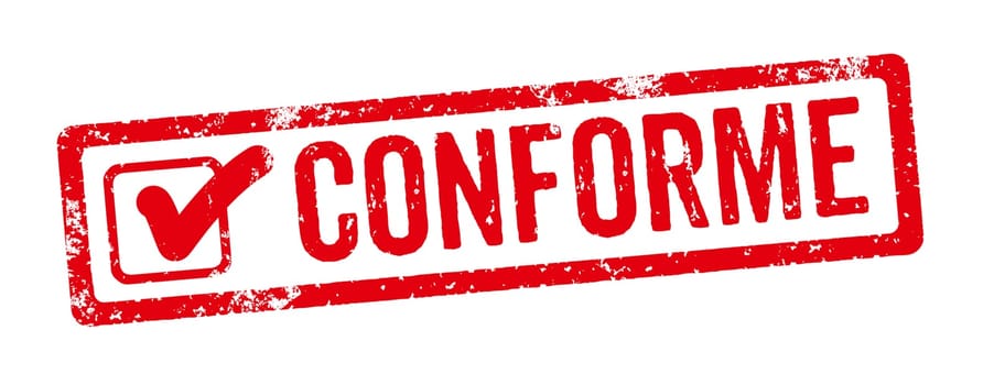 Red stamp on a white background - Complient in french - Conforme