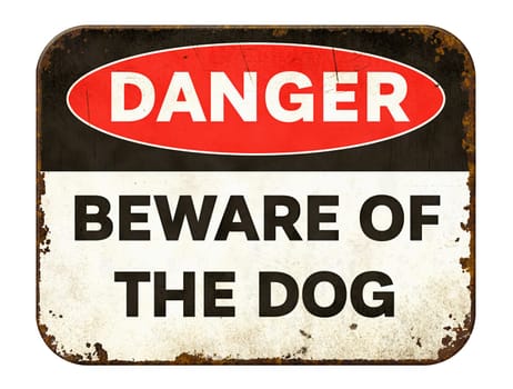 Vintage tin danger sign on a white background - Beware of the dog