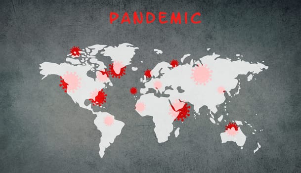 World map, pandemic is standing on the textured background, outbreak of the covid-19 and monkeypox virus, infectious disease spreading