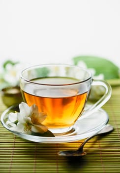 Jasmine and green tea with white copyspace