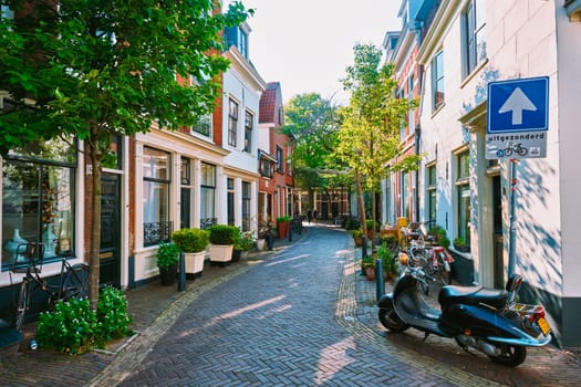 HAARLEM, NETHERLANDS - MAY 6, 2017: Street with old houses in Haarlem, Netherlands