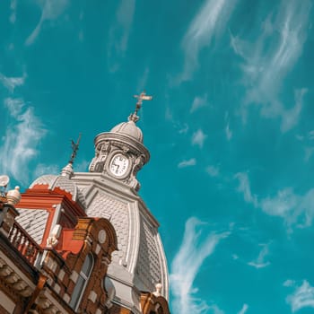 historical building in Tomsk on the sky background editorial