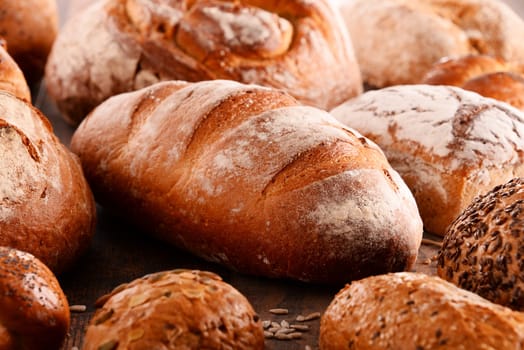 Composition with variety of baking products on wooden table
