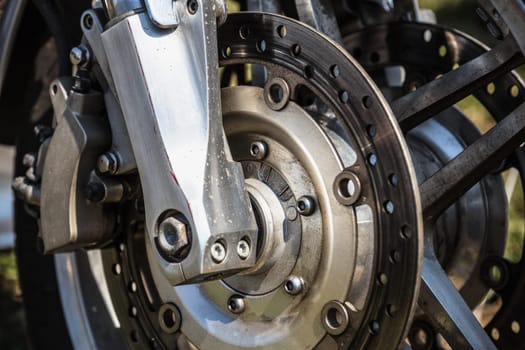 Sport bike or motorcycle brake disk closeup