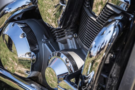 Sport bike or motorcycle chrome engine closeup