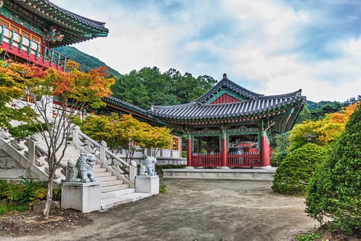 Traditional korean architecture old building or monks temple in South Korea at autumn