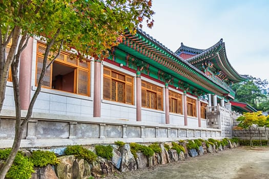 Traditional korean architecture old building or monks temple in South Korea at autumn