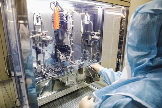 Operator work and fill substance in package on infusion pharmaceutical industry or chemical plant