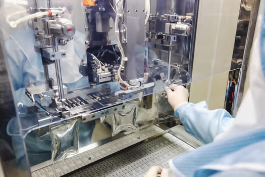 Operator work and fill substance in package on infusion pharmaceutical industry or chemical plant