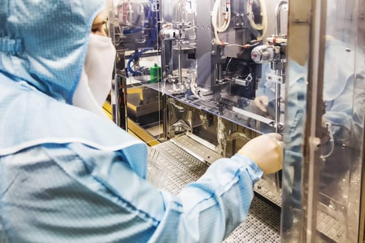 Operator work and fill substance in package on infusion pharmaceutical industry or chemical plant