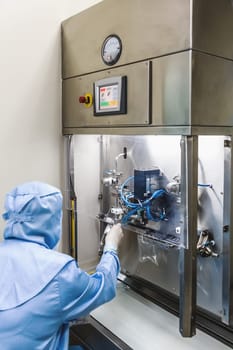Operator work and fill substance in package on infusion pharmaceutical industry or chemical plant