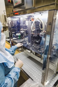 Operator work and fill substance in package on infusion pharmaceutical industry or chemical plant