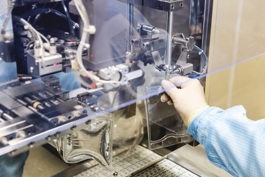 Operator work and fill substance in package on infusion pharmaceutical industry or chemical plant
