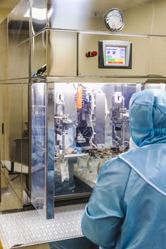 Operator work and fill substance in package on infusion pharmaceutical industry or chemical plant