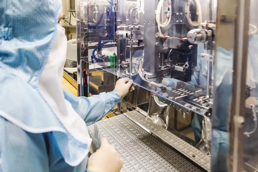 Operator work and fill substance in package on infusion pharmaceutical industry or chemical plant