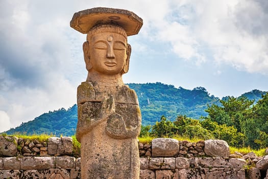 Big or giant old stone Buddha statue in South Korea