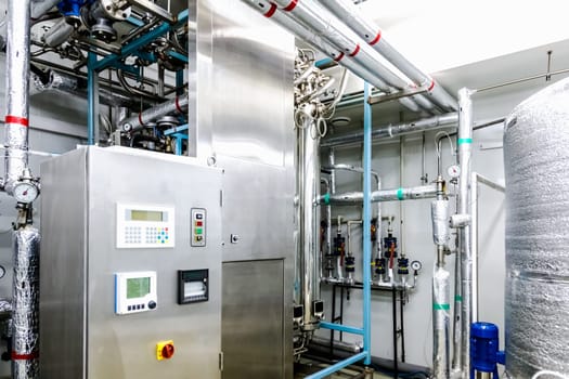 Water conditioning or distillation room and control panel equipment on pharmaceutical industry or chemical plant