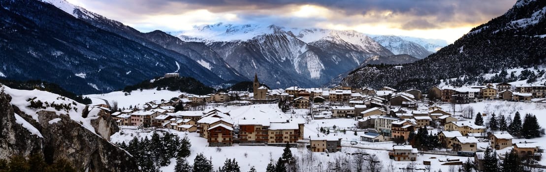 View of Aussois village at sunset, France