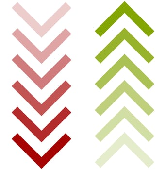 Direction up and down: Red and green gradient banner arrows