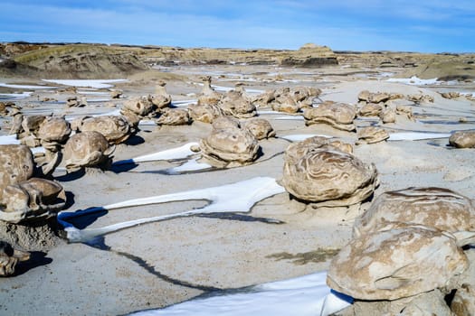 Scenic view of Bisti De-Na-Zin Wilderness area in New Mexico in winter