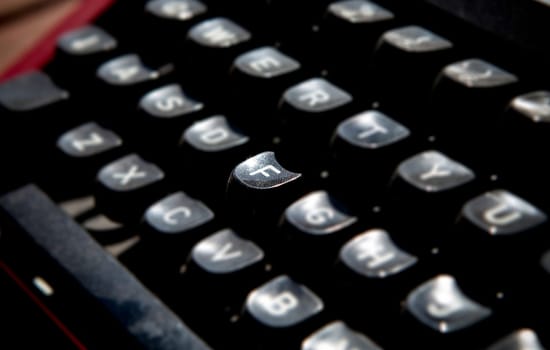 1970s dusty typewriter. Selective focus on key F