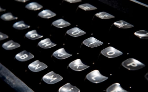 1970s dusty typewriter. Selective focus on key I