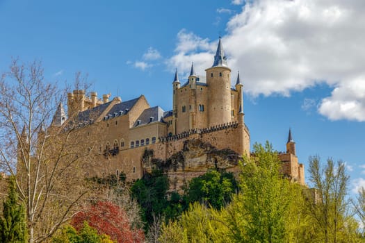 View of the Alcazar fortress and gardens of segovia, listed world Heritage centre by UNESCO Spain