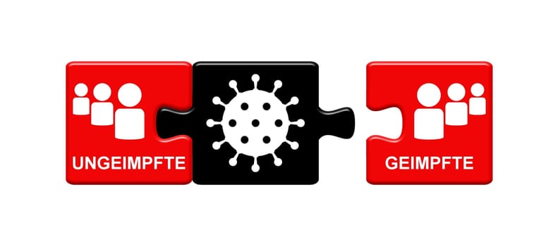 Puzzle Button red and black showing unvaccinated and vaccinated people in german language