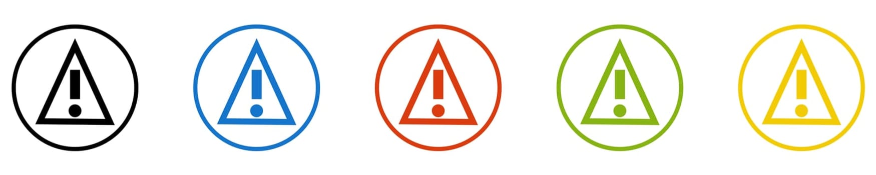 Exclamation Mark Icon - Set of 5 Buttons: Attention or Caution