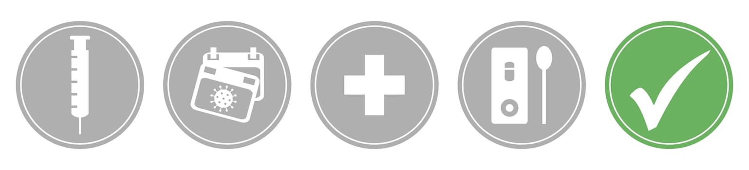 Buttons Banner grey green: 2G Plus - Vaccinated, Recovered plus Rapid Test