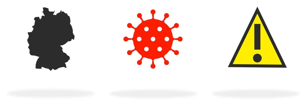 Attention Coronavirus icon and silhouette of Germany with warning sign