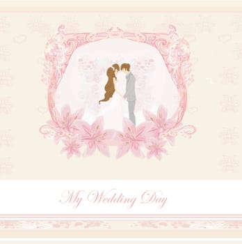 elegant wedding invitation with wedding couple