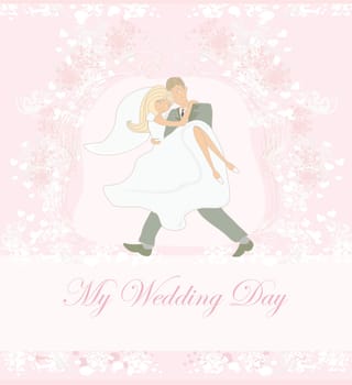 elegant wedding invitation with happy wedding couple