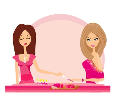 Young lady doing manicure in beauty salon
