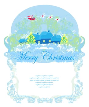Santa Claus flying over city - Abstract Christmas card